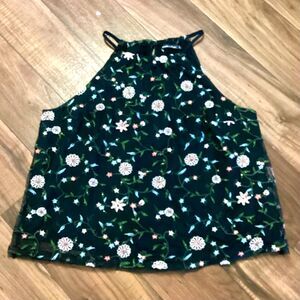 Abercrombie & Fitch Floral Embellished Mesh Halter Y2K Fairy Top in Black ~Large